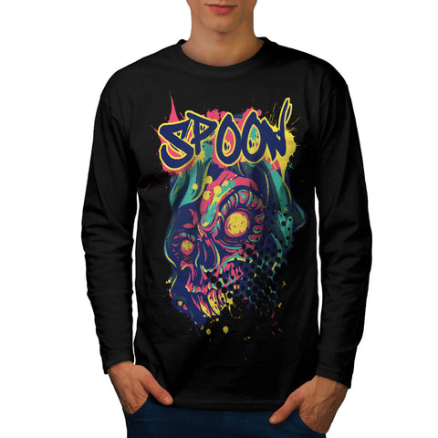 Spoon Skull Grave Mens Long Sleeve T-Shirt