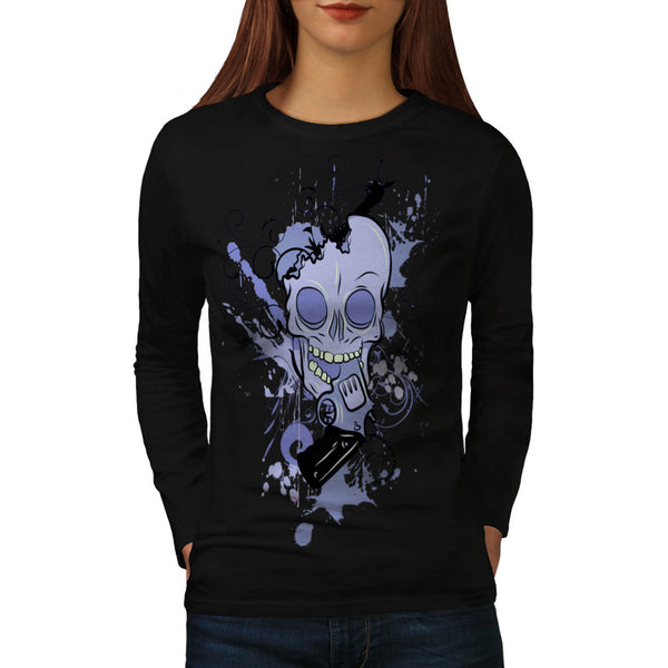 Horror Skull Gun Womens Long Sleeve T-Shirt
