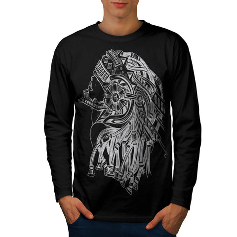 Crazy Predator Head Mens Long Sleeve T-Shirt