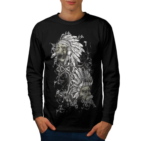 Indian Curse Skull Mens Long Sleeve T-Shirt