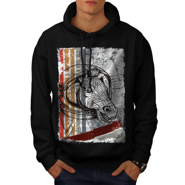 Crazy Horse Head Art Mens Hoodie