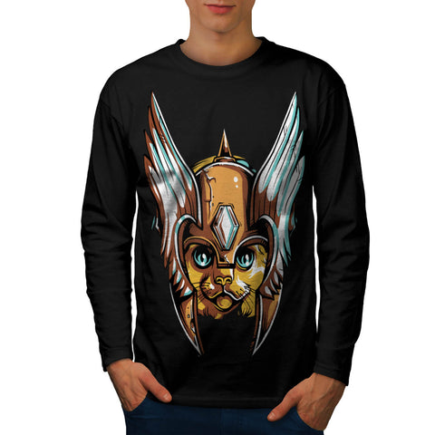 Cat Helmet Warrior Mens Long Sleeve T-Shirt