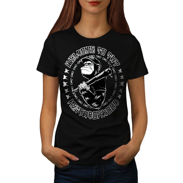 Monkey Chimp Hood Bat Womens T-Shirt