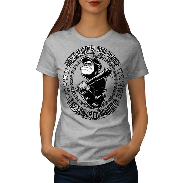 Monkey Chimp Hood Bat Womens T-Shirt