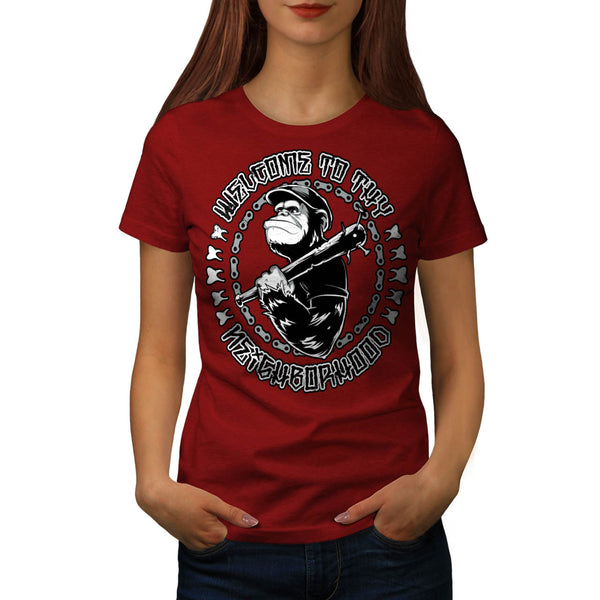 Monkey Chimp Hood Bat Womens T-Shirt
