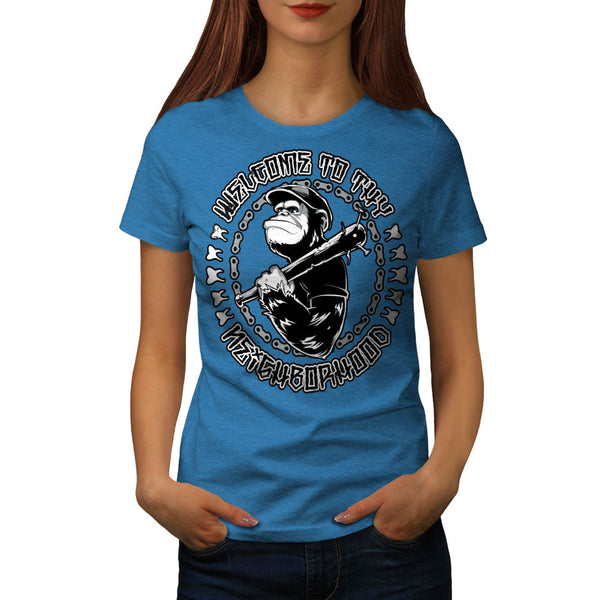 Monkey Chimp Hood Bat Womens T-Shirt