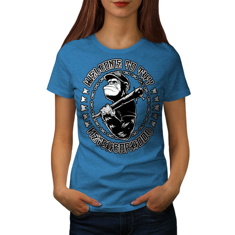 Monkey Chimp Hood Bat Womens T-Shirt