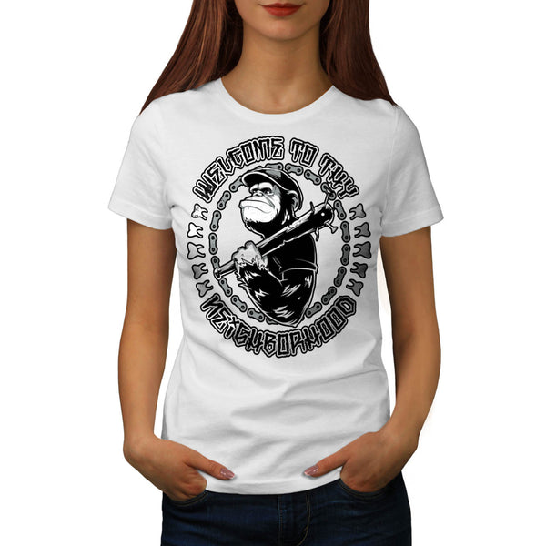 Monkey Chimp Hood Bat Womens T-Shirt