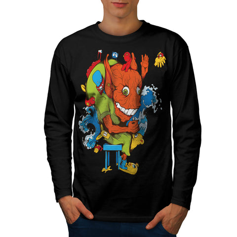 Crazy Monster Party Mens Long Sleeve T-Shirt
