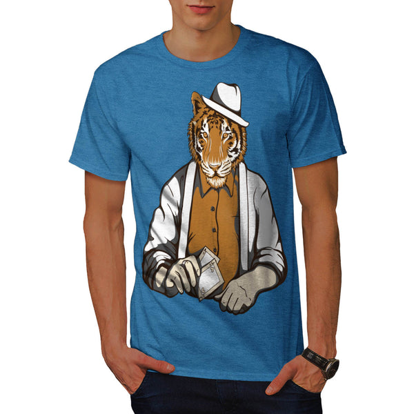 Tiger Gambler Hat Mens T-Shirt