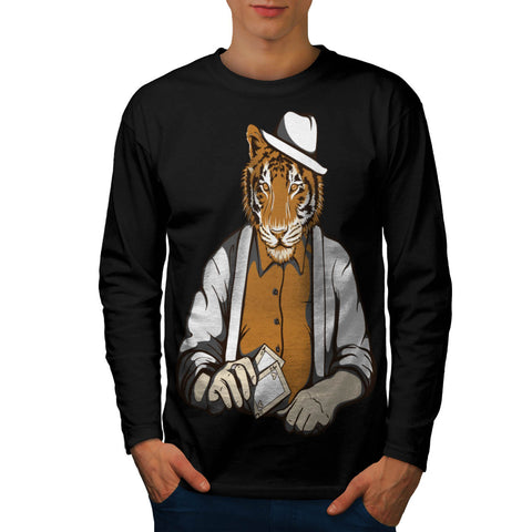 Tiger Gambler Hat Mens Long Sleeve T-Shirt