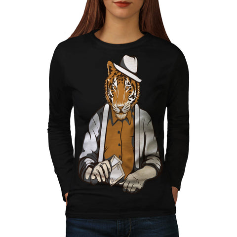 Tiger Gambler Hat Womens Long Sleeve T-Shirt