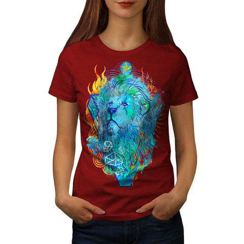 Flaming Jungle Lion Womens T-Shirt