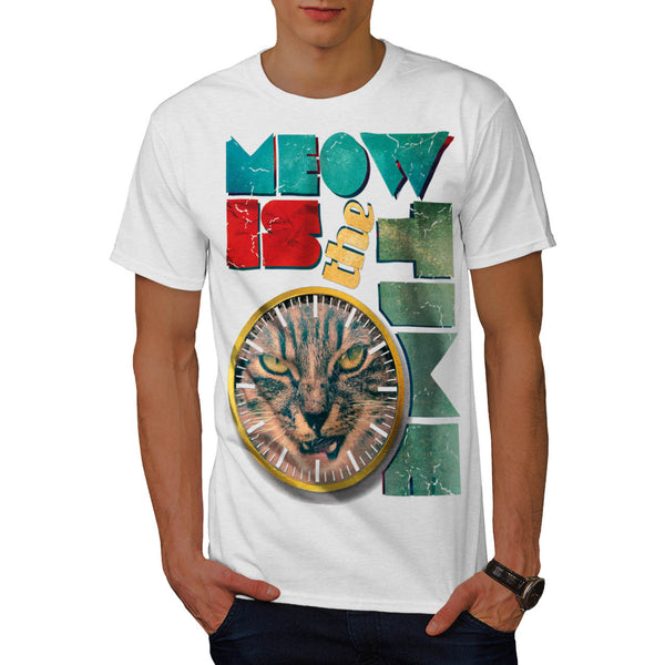 Meow Is The Time Cat Mens T-Shirt