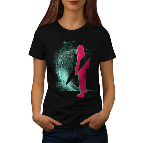 Astronaut Surf Moon Womens T-Shirt