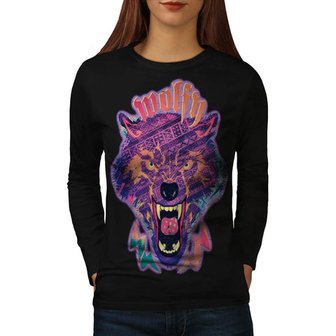 Amazing Wolf Face Womens Long Sleeve T-Shirt