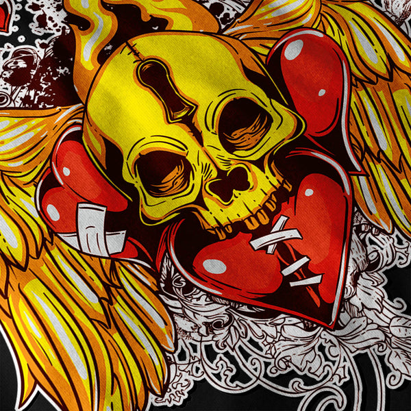 Flaming Heart Skull Womens T-Shirt