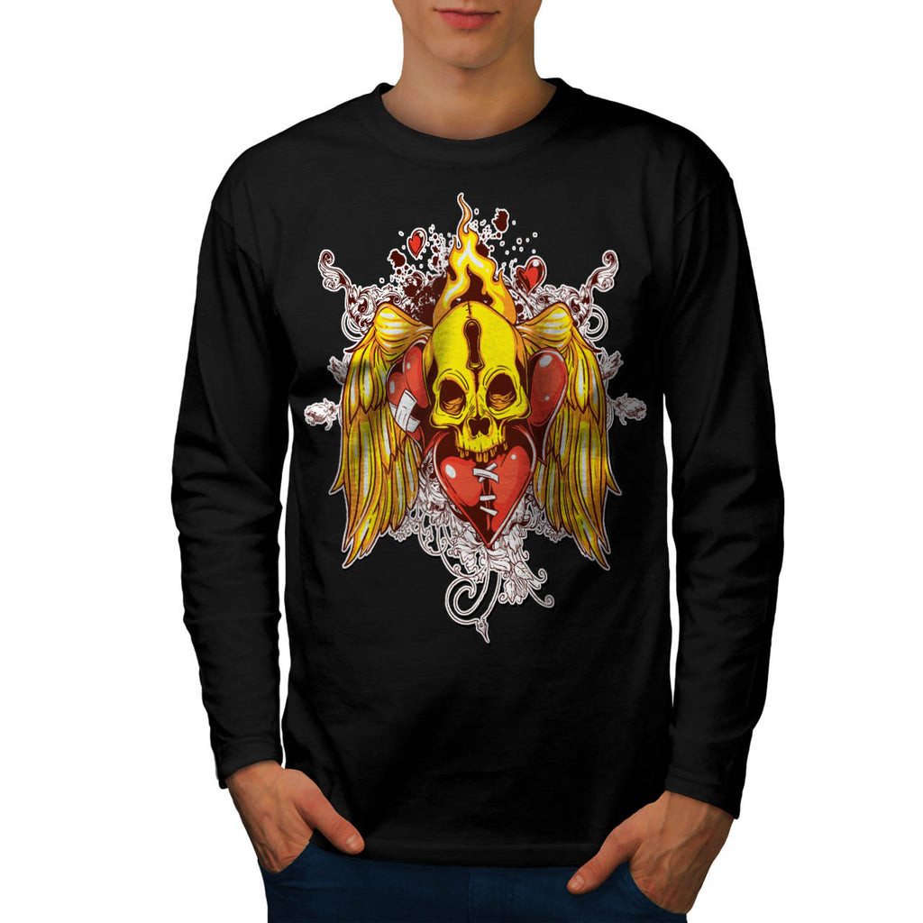 Mens Skull-Flame Long Sleeve T-Shirt - Ecru