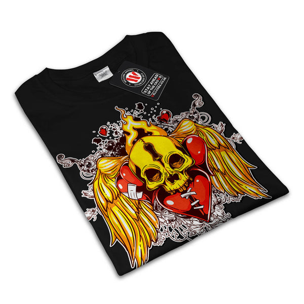 Flaming Heart Skull Womens T-Shirt
