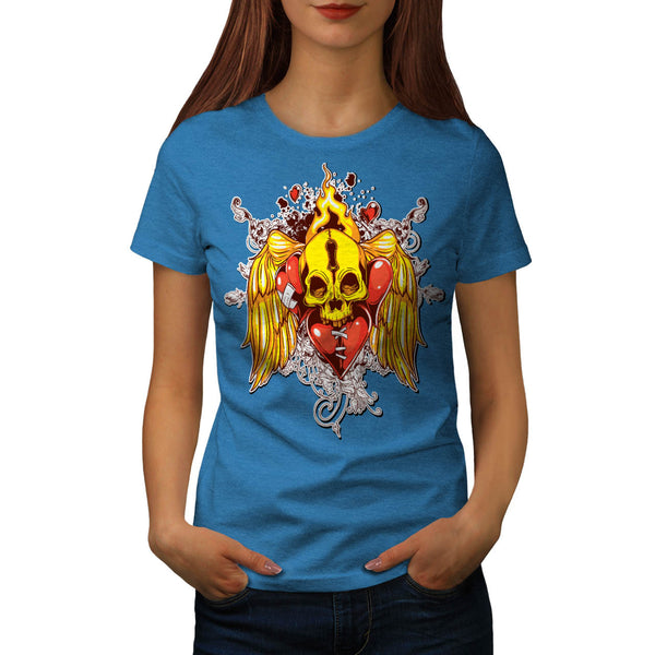 Flaming Heart Skull Womens T-Shirt