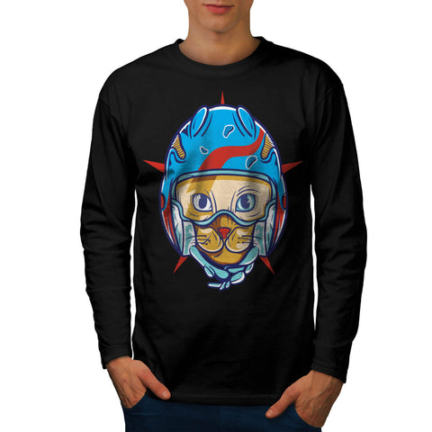 Kitty Face Helmet Mens Long Sleeve T-Shirt