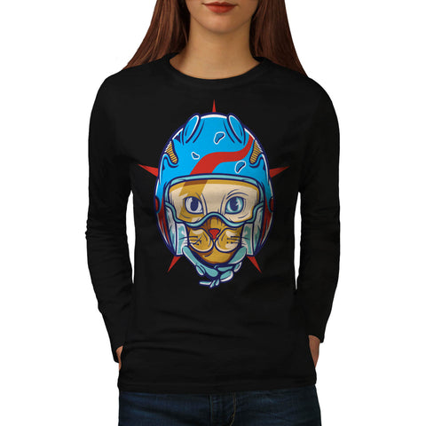 Kitty Face Helmet Womens Long Sleeve T-Shirt