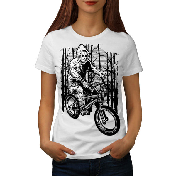 Masked Bicycle Rider Womens T-Shirt