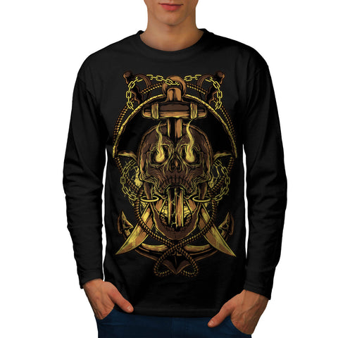 Pirate Skull Captain Mens Long Sleeve T-Shirt