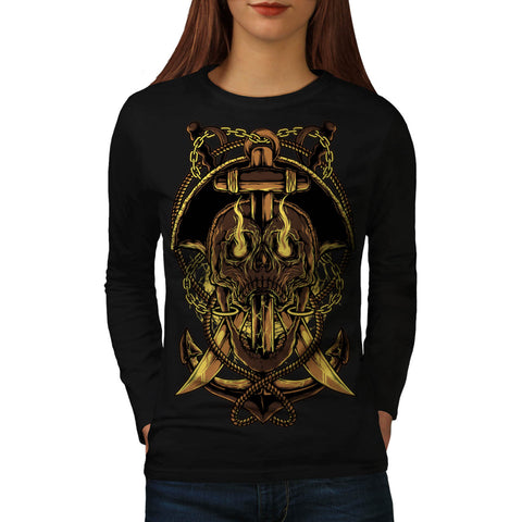 Pirate Skull Captain Womens Long Sleeve T-Shirt