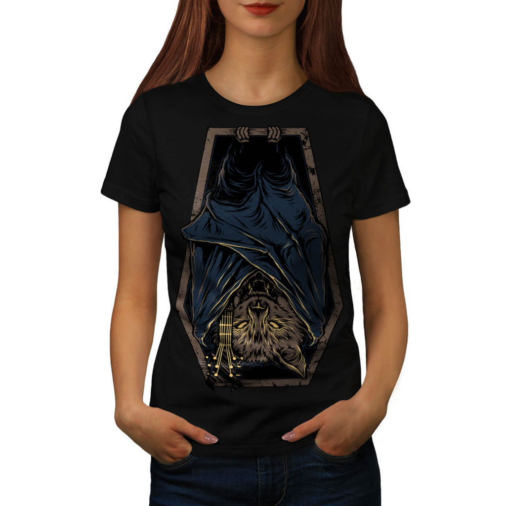 Hanging Bat Coffin, Womens Black White Grey Red Royal Blue T-Shirt