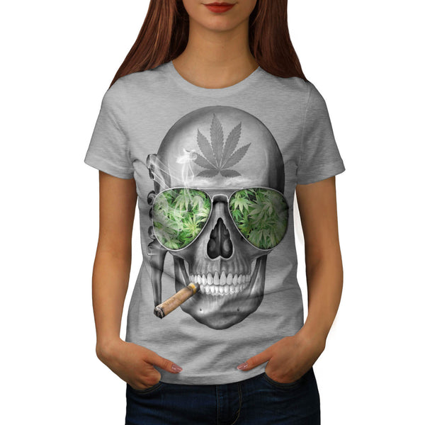Skeleton Smoke Weed Womens T-Shirt