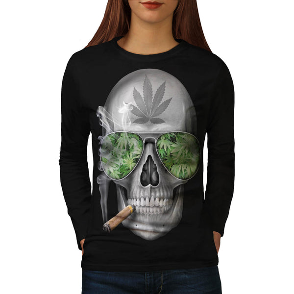 Skeleton Smoke Weed Womens Long Sleeve T-Shirt