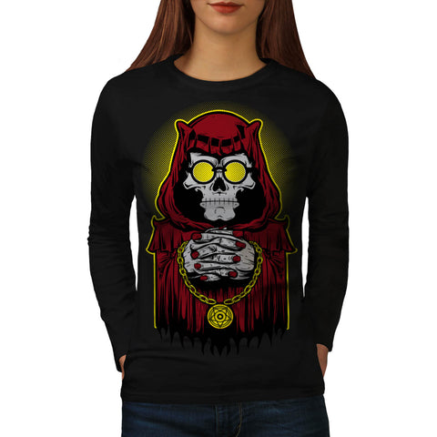 Skeleton Priest Pray Womens Long Sleeve T-Shirt
