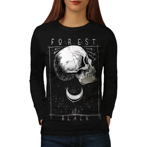 Forest Black Skull Womens Long Sleeve T-Shirt