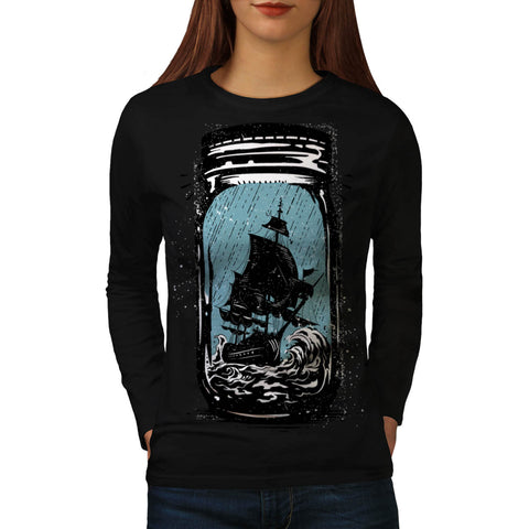 Pirate Ship Jam Jar Womens Long Sleeve T-Shirt
