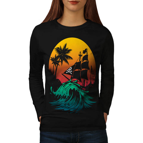 Pirate Ship Storm Womens Long Sleeve T-Shirt