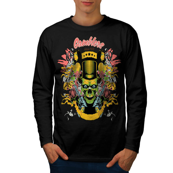 Gambler Vegas Skull Mens Long Sleeve T-Shirt