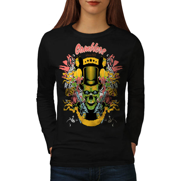 Gambler Vegas Skull Womens Long Sleeve T-Shirt