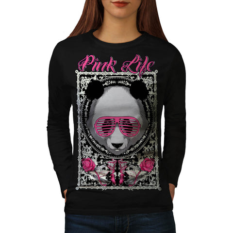 Pink Life Dream Panda Womens Long Sleeve T-Shirt