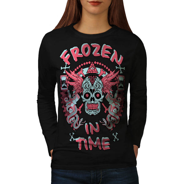 Frozen In Time Skull Womens Long Sleeve T-Shirt