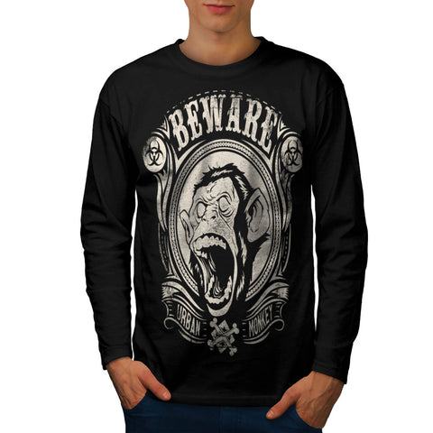 Beware Urban Monkey Mens Long Sleeve T-Shirt