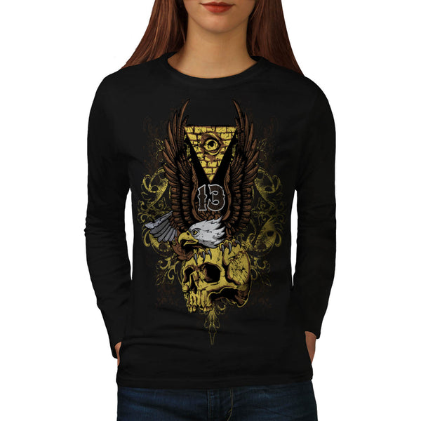 Evil Eagle Bird Skull Womens Long Sleeve T-Shirt