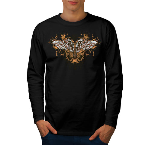 Pistol Gun Angel Wing Mens Long Sleeve T-Shirt