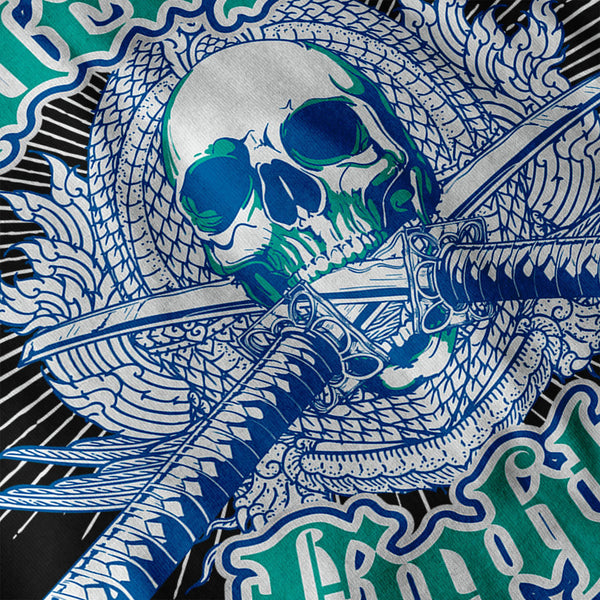 Dragon Fighter Skull Mens Long Sleeve T-Shirt