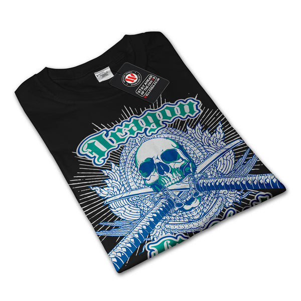 Dragon Fighter Skull Mens Long Sleeve T-Shirt