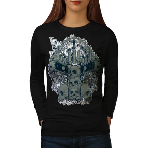 Gang Land Skull Guns Womens Long Sleeve T-Shirt