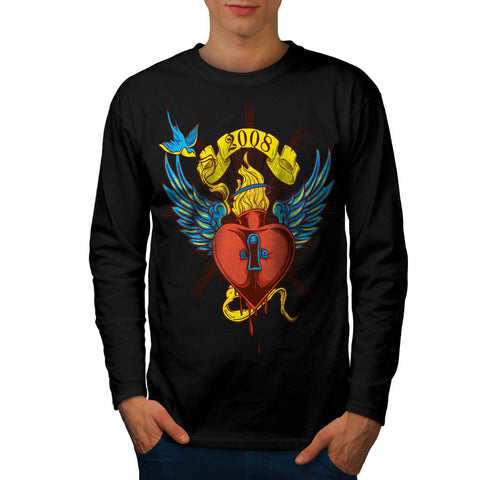 Love Heart Key Lock Mens Long Sleeve T-Shirt