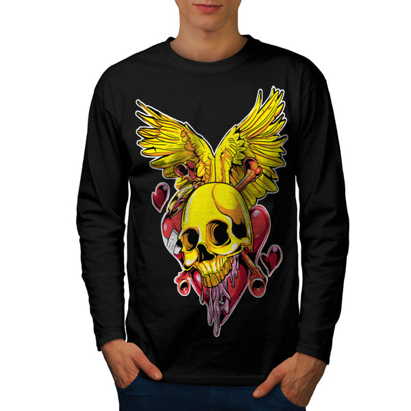 Skull Horror Love Fly Mens Long Sleeve T-Shirt
