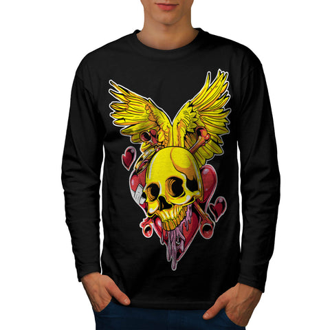 Skull Horror Love Fly Mens Long Sleeve T-Shirt