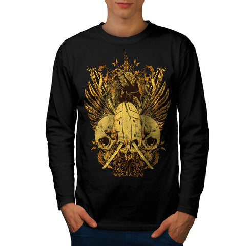 Skull Sword Fight Axe Mens Long Sleeve T-Shirt